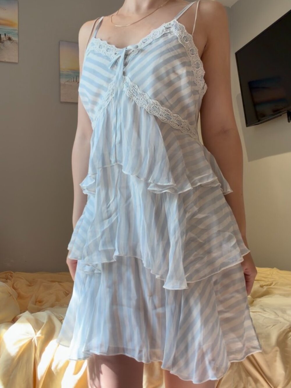 LoveShackFancy Marlia Striped Chiffon Mini Dress
